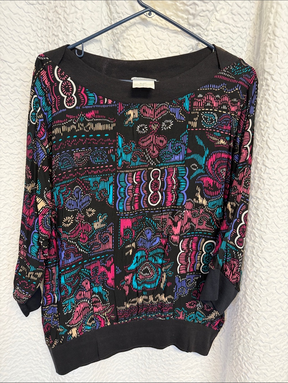 Vintage 80s Donnkenny Abstract Neon Patchwork Top L